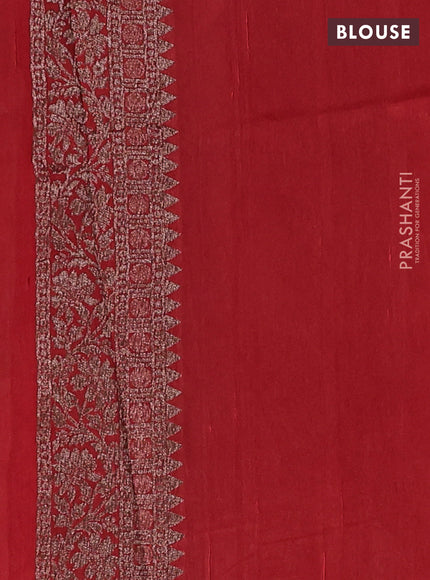 Banarasi semi raw silk saree reddishorange with thread & zari woven buttas and woven border