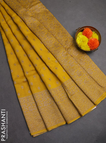 Banarasi semi raw silk saree mustard yellow with thread & zari woven buttas and woven border