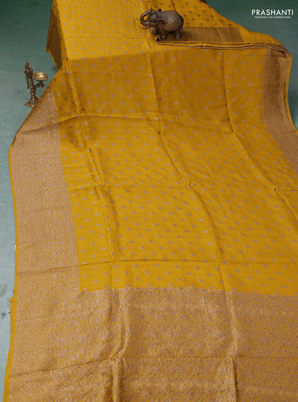 Banarasi semi raw silk saree mustard yellow with thread & zari woven buttas and woven border
