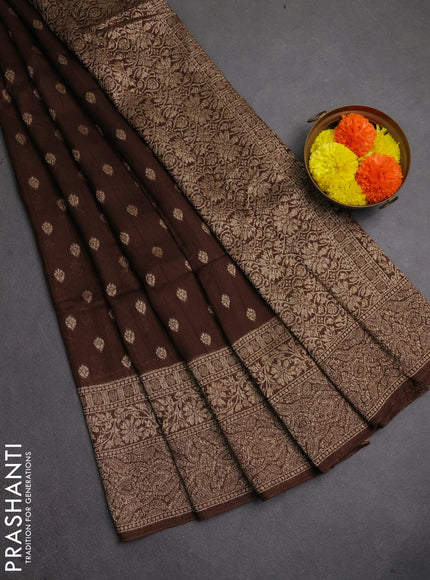 Banarasi semi raw silk saree coffee brown with thread & zari woven buttas and woven border