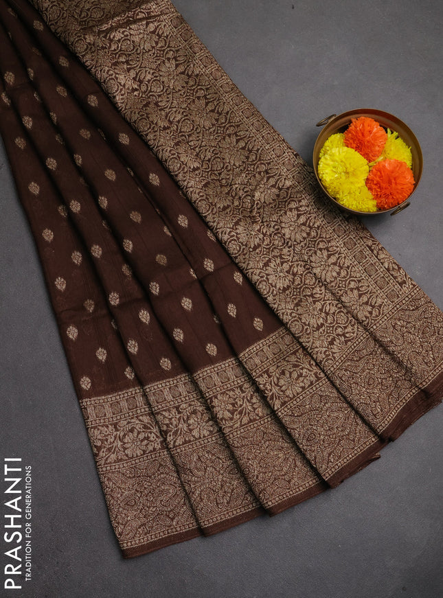 Banarasi semi raw silk saree coffee brown with thread & zari woven buttas and woven border