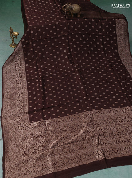 Banarasi semi raw silk saree coffee brown with thread & zari woven buttas and woven border