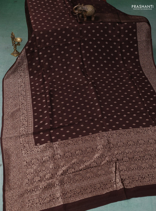 Banarasi semi raw silk saree coffee brown with thread & zari woven buttas and woven border