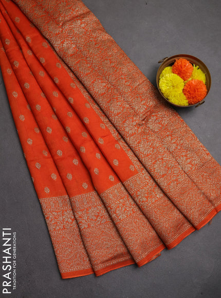 Banarasi semi raw silk saree orange with thread & zari woven buttas and woven border