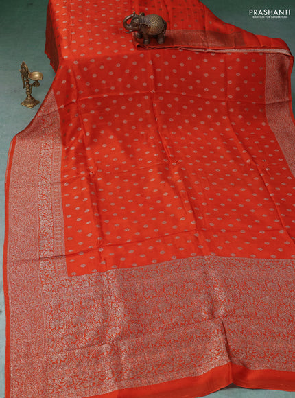 Banarasi semi raw silk saree orange with thread & zari woven buttas and woven border