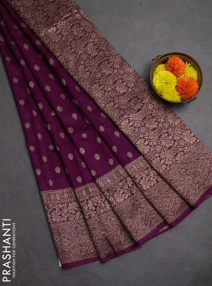 Banarasi semi raw silk saree purple with allover thread & zari woven buttas and woven border