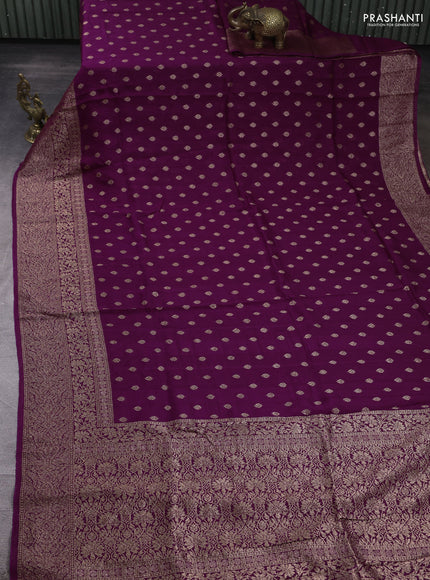 Banarasi semi raw silk saree purple with allover thread & zari woven buttas and woven border