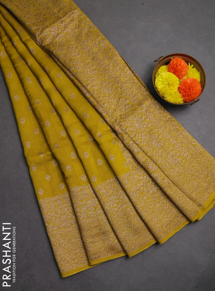 Banarasi semi raw silk saree mustard yellow with allover thread & zari woven buttas and woven border