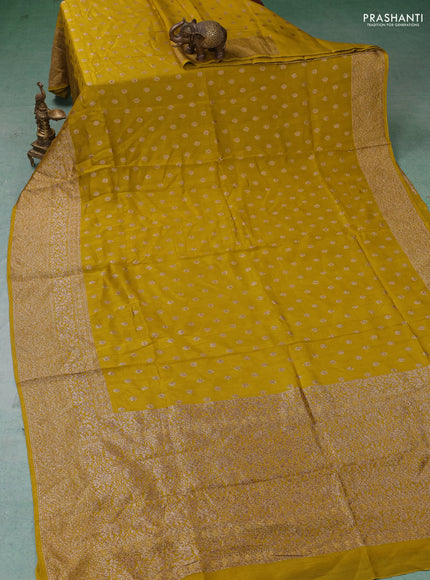 Banarasi semi raw silk saree mustard yellow with allover thread & zari woven buttas and woven border