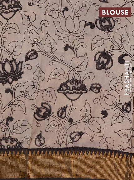 Kalamkari semi silk saree black and beige with allover prints and mangalgiri border