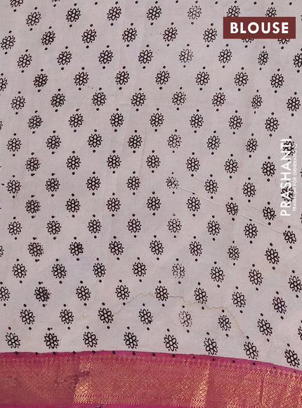 Kalamkari semi silk saree blue and magenta pink with allover prints and mangalgiri border