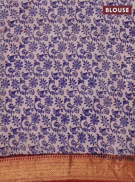 Kalamkari semi silk saree blue and maroon with allover prints and mangalgiri border