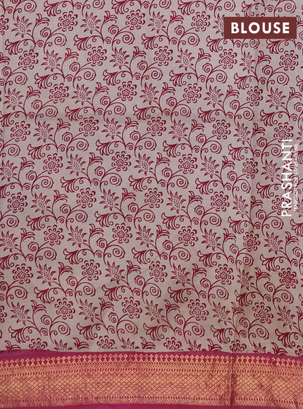Kalamkari semi silk saree blue and magenta pink with allover prints and mangalgiri border