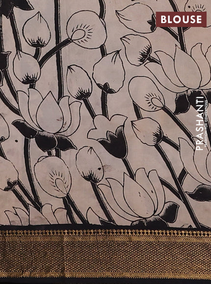 Kalamkari semi silk saree black with allover prints and mangalgiri border