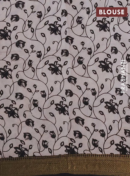Kalamkari semi silk saree black and beige with allover prints and mangalgiri border