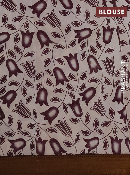 Kalamkari semi silk saree beige and coffee brown with allover prints and mangalgiri border