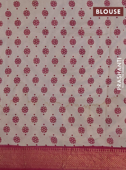 Kalamkari semi silk saree beige and magenta pink with allover prints and mangalgiri border