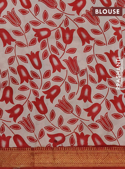 Kalamkari semi silk saree beige and rust shade with allover prints and mangalgiri border