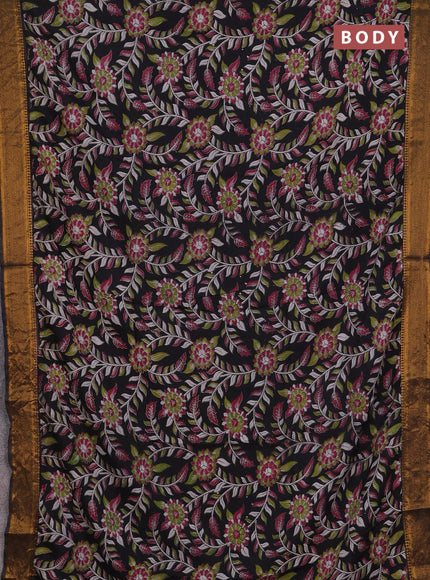 Kalamkari semi silk saree black with allover prints and mangalgiri border