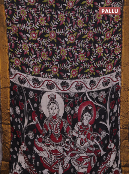 Kalamkari semi silk saree black with allover prints and mangalgiri border