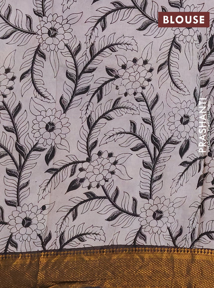 Kalamkari semi silk saree black with allover prints and mangalgiri border