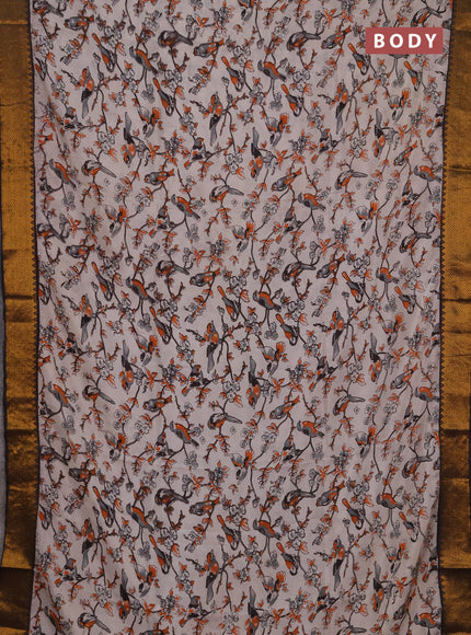 Kalamkari semi silk saree beige and bkack with allover prints and mangalgiri border