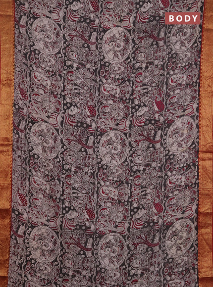Kalamkari semi silk saree deep coffee brown and rust shade with allover prints and mangalgiri border