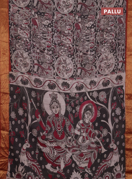Kalamkari semi silk saree deep coffee brown and rust shade with allover prints and mangalgiri border