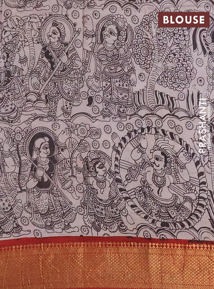 Kalamkari semi silk saree deep coffee brown and rust shade with allover prints and mangalgiri border