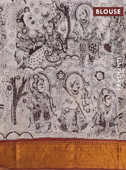 Kalamkari semi silk saree coffee brown and brown with allover prints and mangalgiri border