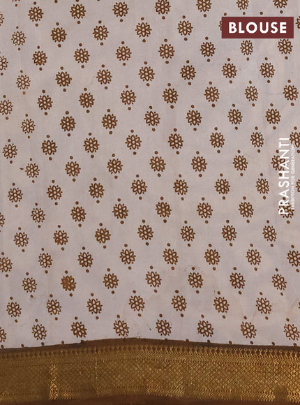 Kalamkari semi silk saree beige and dark mustard with allover prints and mangalgiri border