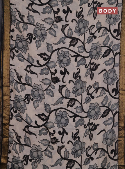 Kalamkari semi silk saree beige and black with allover prints and mangalgiri border