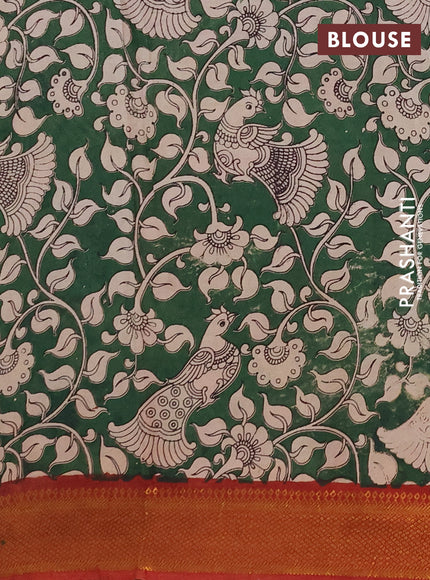 Kalamkari semi silk saree beige and rust shade with allover prints and mangalgiri border