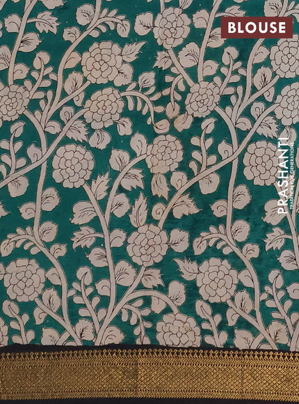 Kalamkari semi silk saree beige and black with allover prints and mangalgiri border