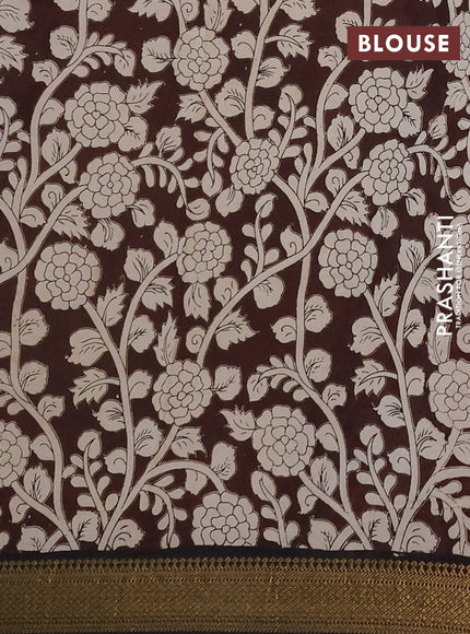 Kalamkari semi silk saree beige and black with allover prints and mangalgiri border