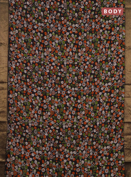 Kalamkari semi silk saree black with allover prints and mangalgiri border