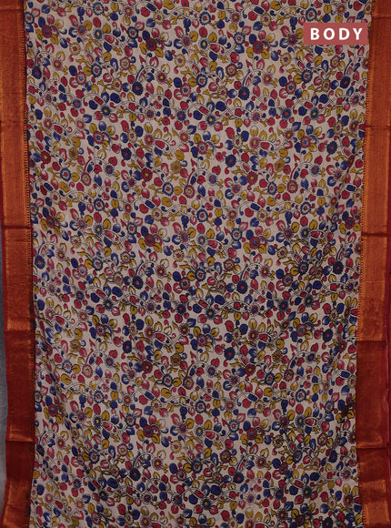 Kalamkari semi silk saree beige and rustic orange with allover prints and mangalgiri border
