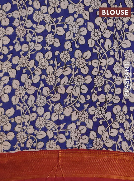 Kalamkari semi silk saree beige and rustic orange with allover prints and mangalgiri border
