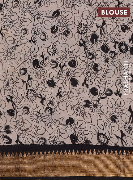 Kalamkari semi silk saree black with allover prints and mangalgiri border
