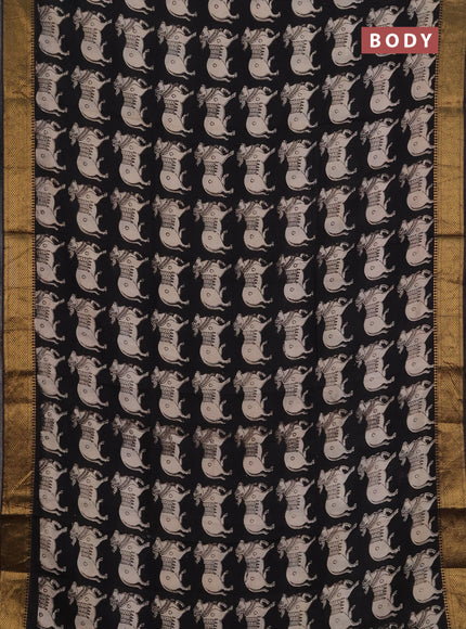 Kalamkari semi silk saree black with allover pichwai butta prints and mangalgiri border