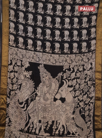 Kalamkari semi silk saree black with allover pichwai butta prints and mangalgiri border