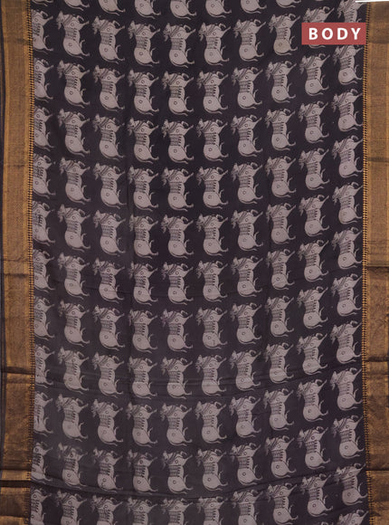 Kalamkari semi silk saree deep coffee brown with allover pichwai butta prints and mangalgiri border
