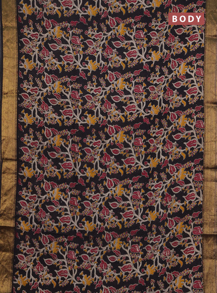 Kalamkari semi silk saree black with allover prints and mangalgiri border