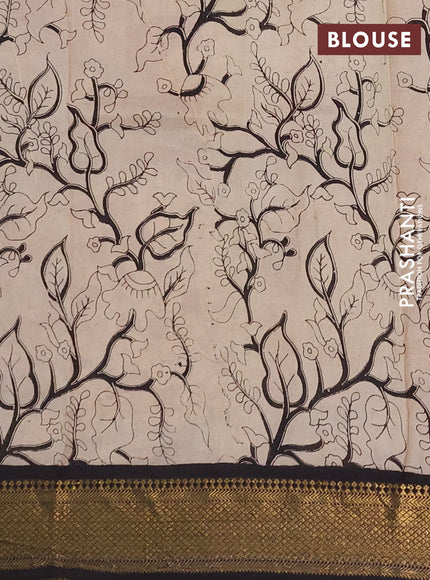 Kalamkari semi silk saree black with allover prints and mangalgiri border