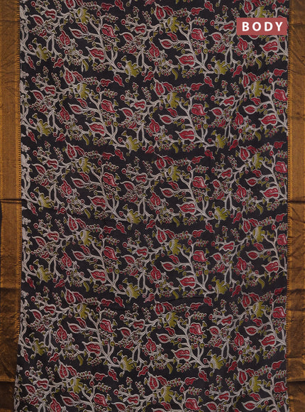 Kalamkari semi silk saree black with allover prints and mangalgiri border