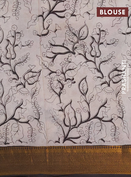 Kalamkari semi silk saree black with allover prints and mangalgiri border