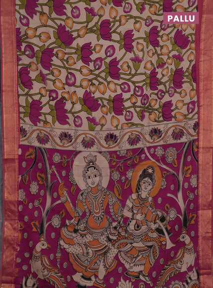 Kalamkari semi silk saree beige and rust shade with allover prints and mangalgiri border