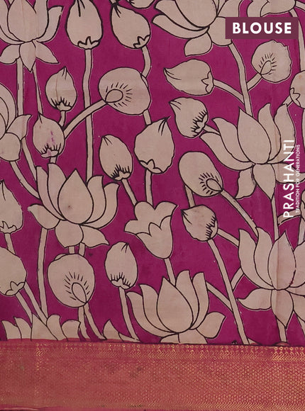 Kalamkari semi silk saree beige and rust shade with allover prints and mangalgiri border