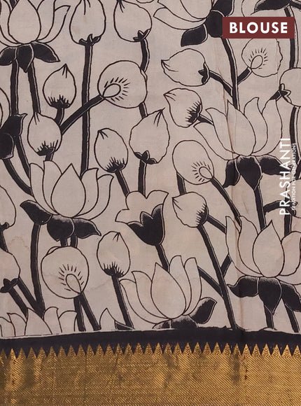 Kalamkari semi silk saree black with allover prints and mangalgiri border
