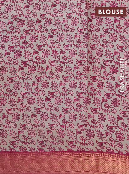 Kalamkari semi silk saree green and magenta pink with allover prints and mangalgiri border